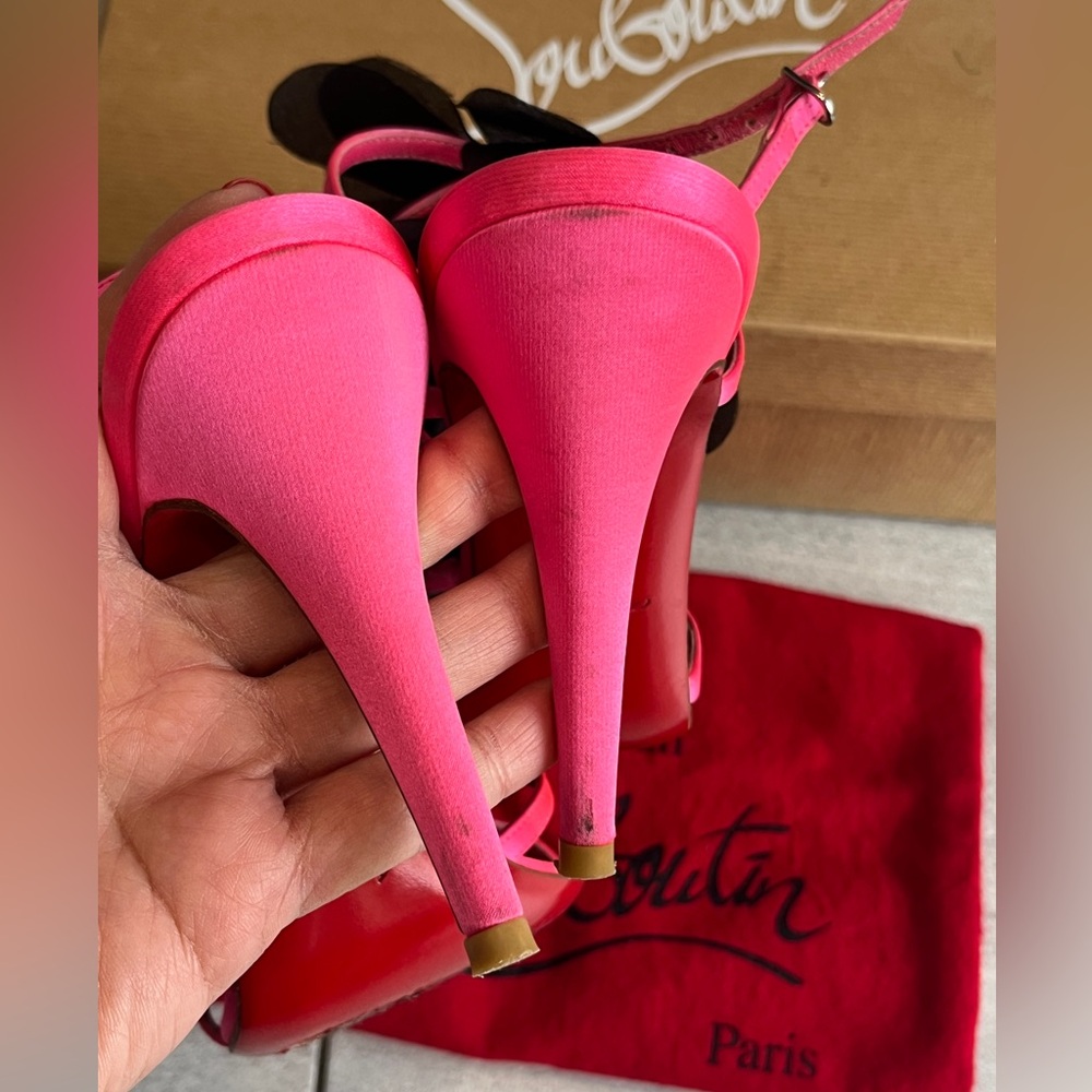 Christian Louboutin Pink Satin Black shoes - Picture 3 of 7